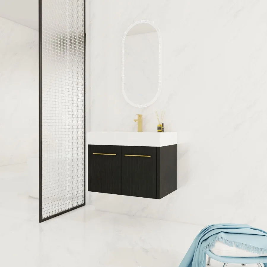 30 Inch WallMounted Bathroom Vanity with Sink Thick Edged Resin Basin KDPackage