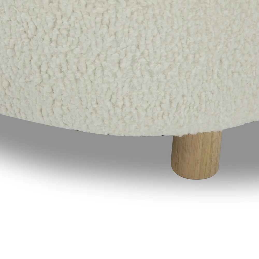 Modern Round Ottoman Faux Sherpa Soft Plush Indoor Furniture Solid Hardwood Legs Easy Assembly High Density Foam Comfortable
