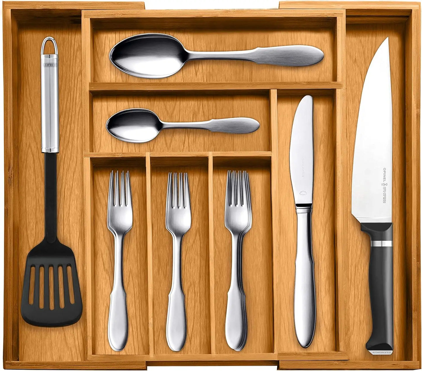 Expandable Bamboo Drawer Organizer - Large Kitchen Utensil Holder for Cutlery, Silverware, Flatware Storage