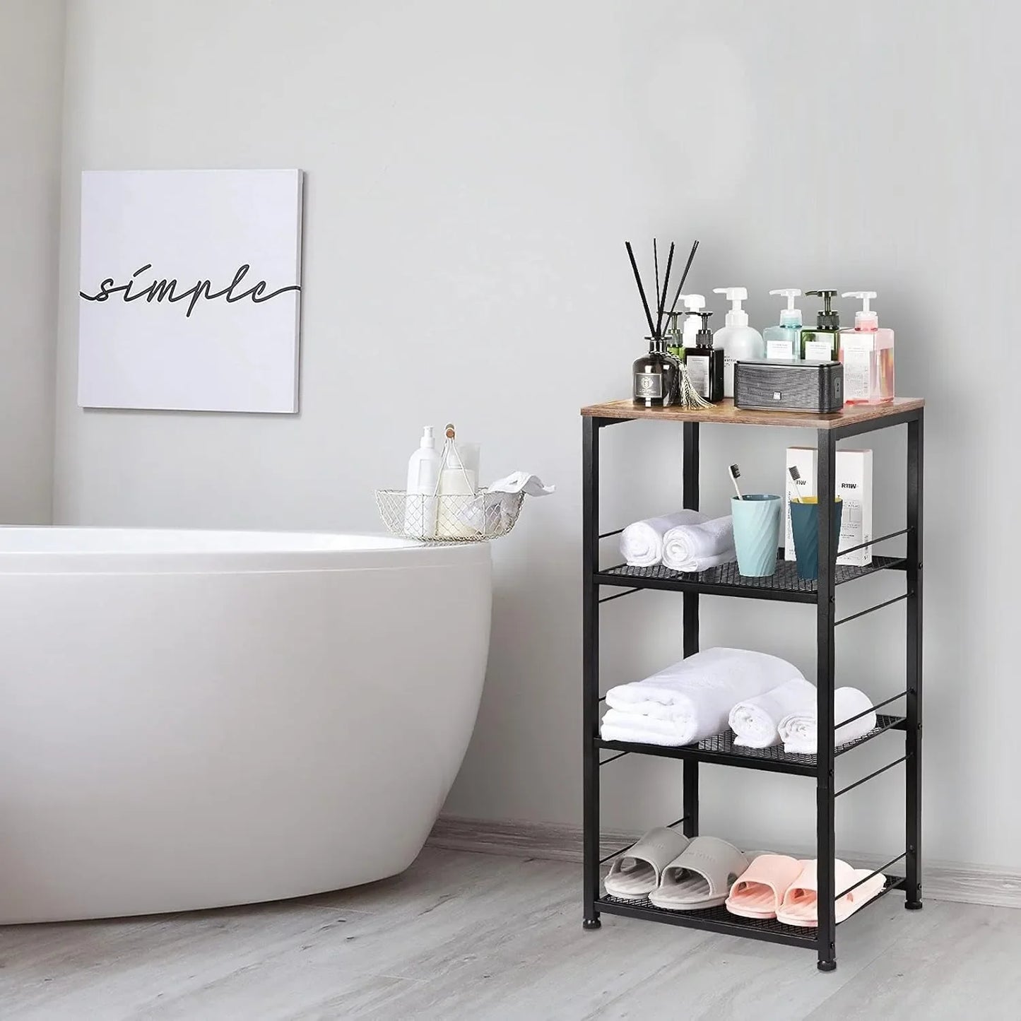 Heavy-Duty 4-Tier Wooden Kitchen Cart with Wheels | Microwave Stand & Bar Storage Trolley for Bedroom/Bathroom/Office