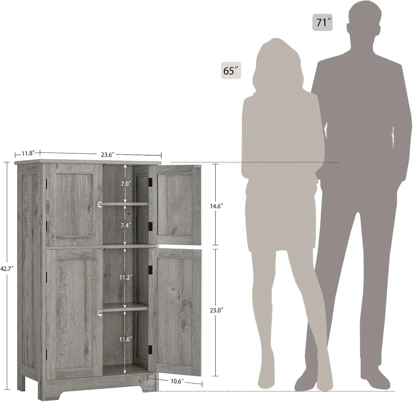 Storage Cabinet Bathroom Cabinet with 4 Doors 2 Adjustable Shelves 6 Adjustable Heights Cupboard for Living Room Entryway Home O