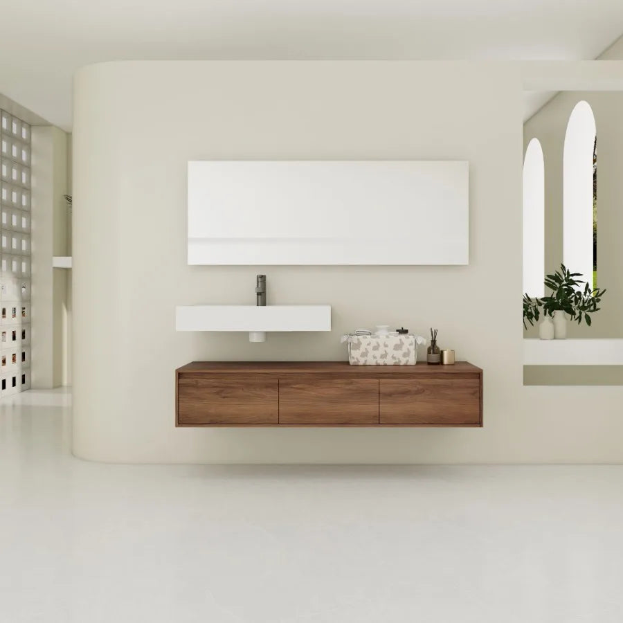 60 inch WallMounted Bathroom Vanity with Resin Sink Soft Close Drawer Float Mounting Design