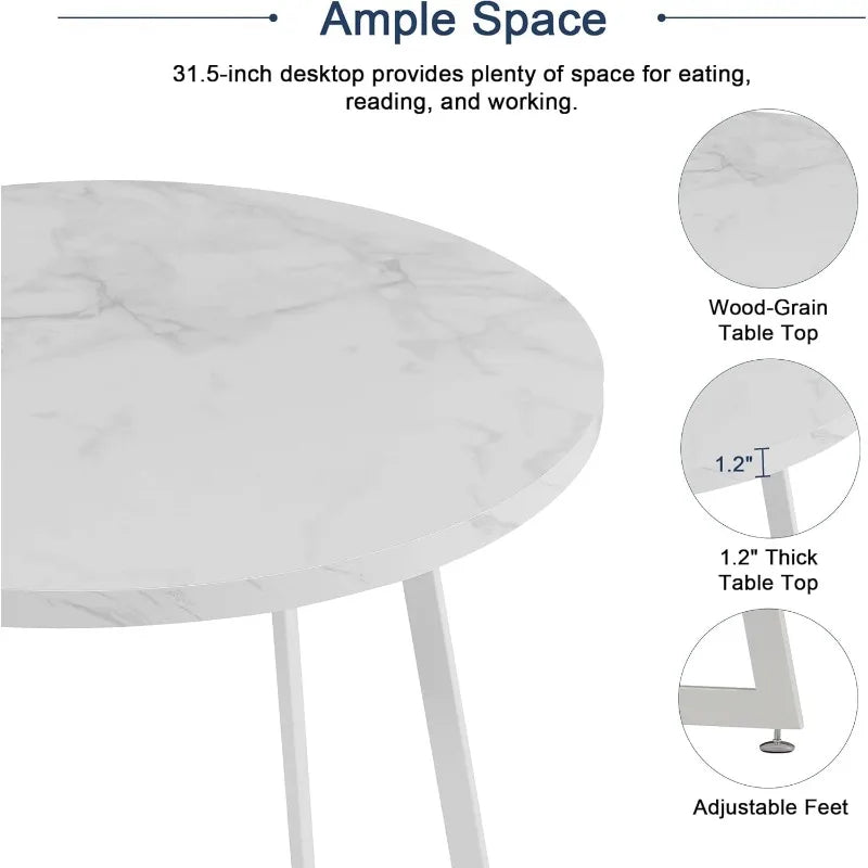 Round Dining Room Table with Wood Grain Tabletop and Steel Frame, for Kitchen, Living Room, Office, Conference,