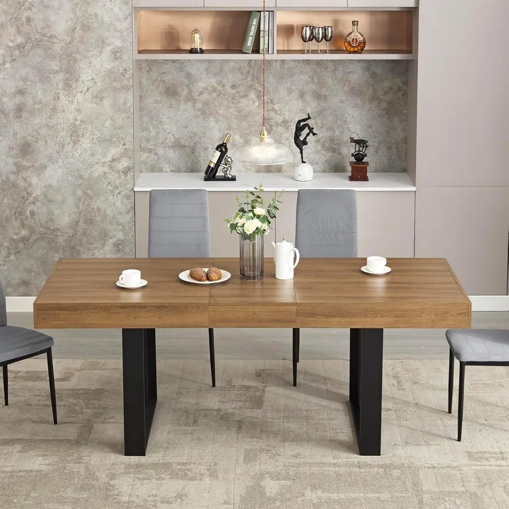 Dining-table, 63”-79” Extendable Dining Room Table, Modern Farmhouse Wooden Kitchen Table, Long Expandable Dining Table