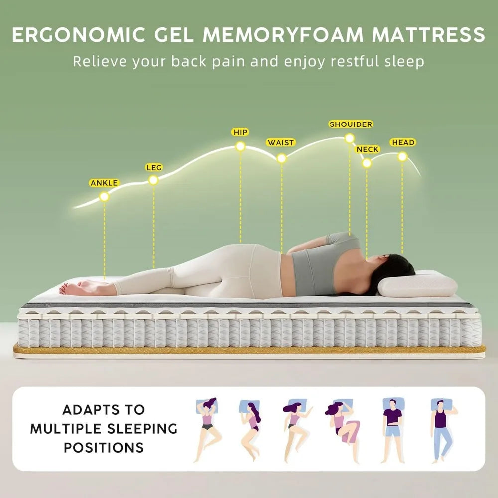12 Inch Queen Hybrid Mattress with Memory Foam & Pocket Spring,CertiPUR-US Certified Convenient Mattress in a Box Fiberglass Fr