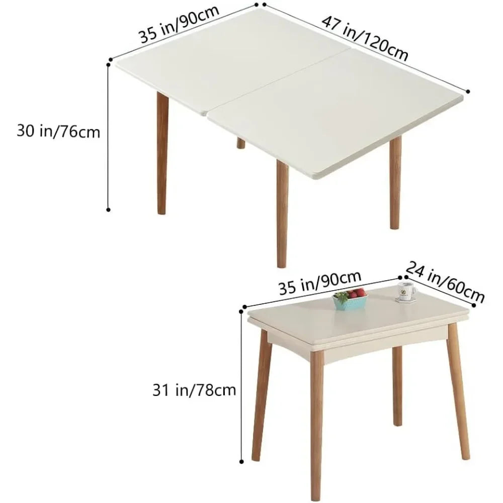 47" Multifunctional Wooden Foldable Dining Table with Thai Oak Legs, Modern Space Saving Kitchen Table for Living Room