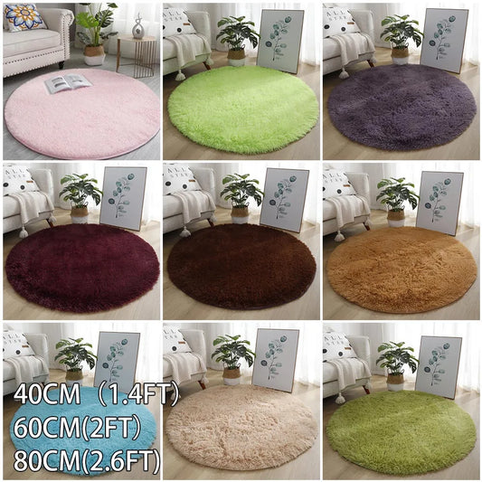 1pc Anti-Slip Rugs Large Shaggy Rug 40/60/80cm Super Soft Round Mat Living Room Bedroom Carpet Multi Color Select For Home Decor