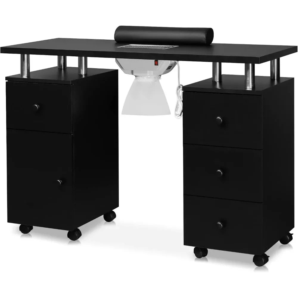 Manicure Tables Desk for Nail Tech Nail Table Beauty Salon Tech Station w/Electric Downdraft Vent Wheels Cushion Manicure Table