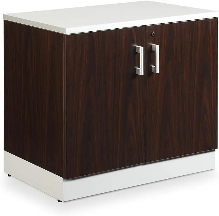29.4 "H double door storage cabinet with lockable door, two adjustable shelves, silver laminated skirting board and hardware