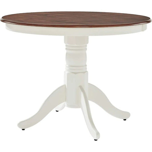 Shelby Traditional Round Wood Dining Room Table, Distressed White