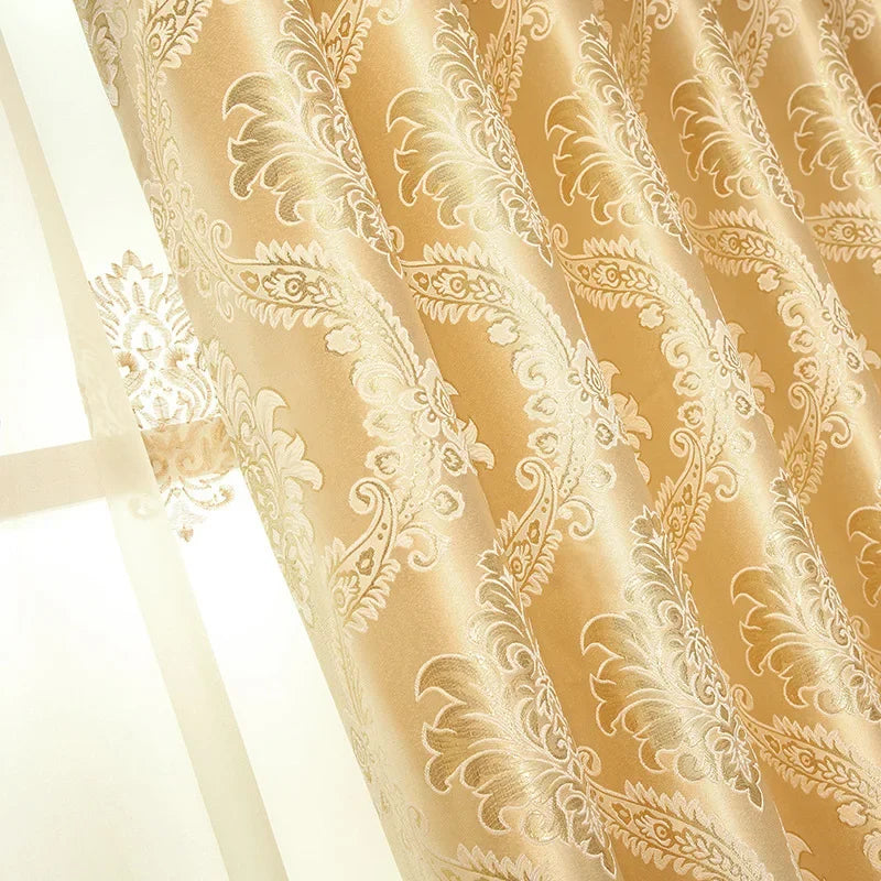 Encrypted Gold Jacquard European Style Curtain Fabric Curtains for Living Dining Room Bedroom