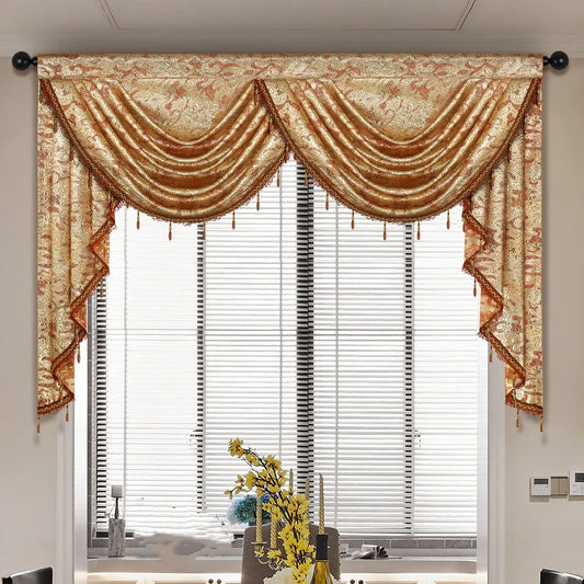 1pc Luxury Style Waterfall Swag Valance,European Jacquard Design Valance for the Various Room Rod Pocket,3 Width Size for Choice