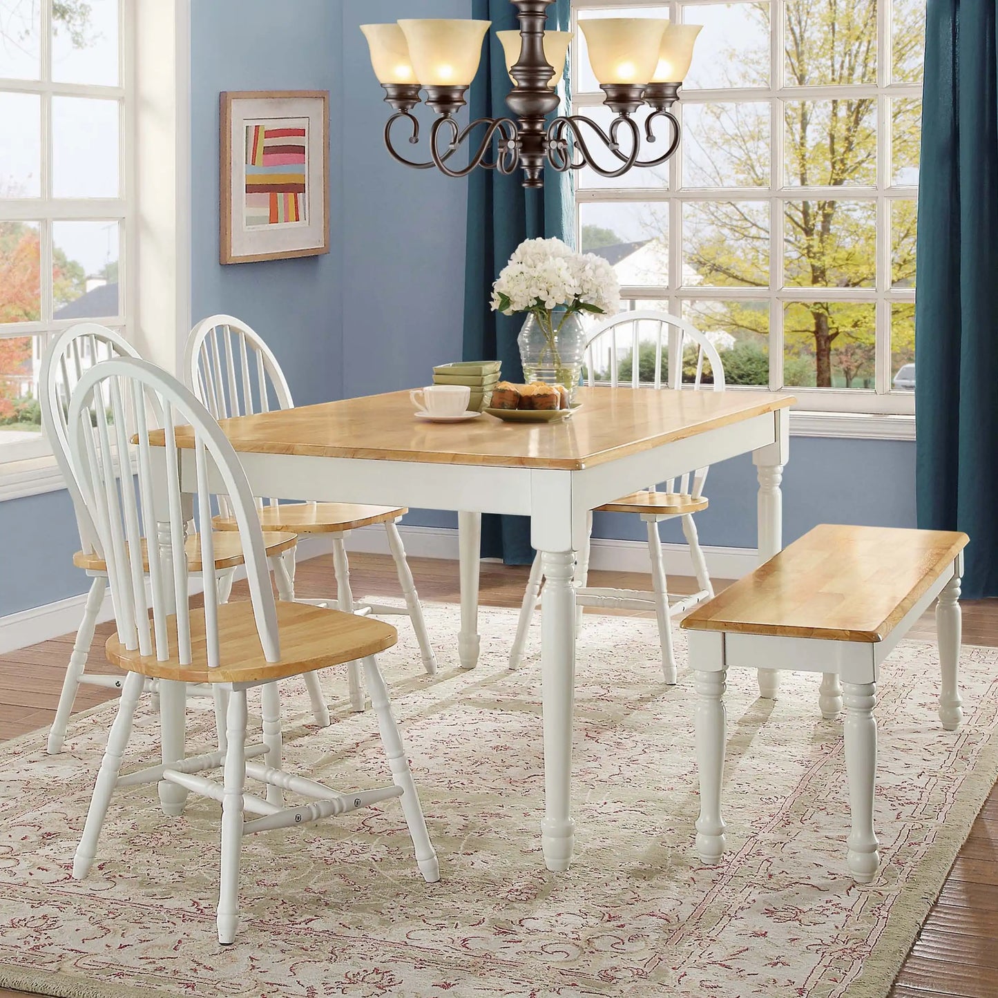 Autumn Lane Farmhouse Dining Table, White and Natural (Table only),comfortably seats 6 people