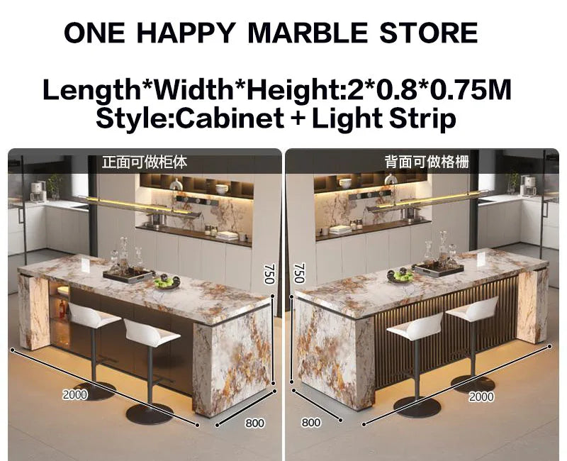 Luxury Marble Kitchen Island Dining Table, Custom Modern Bar Countertop, High-End Open Kitchen Design, Integrated Home Furniture