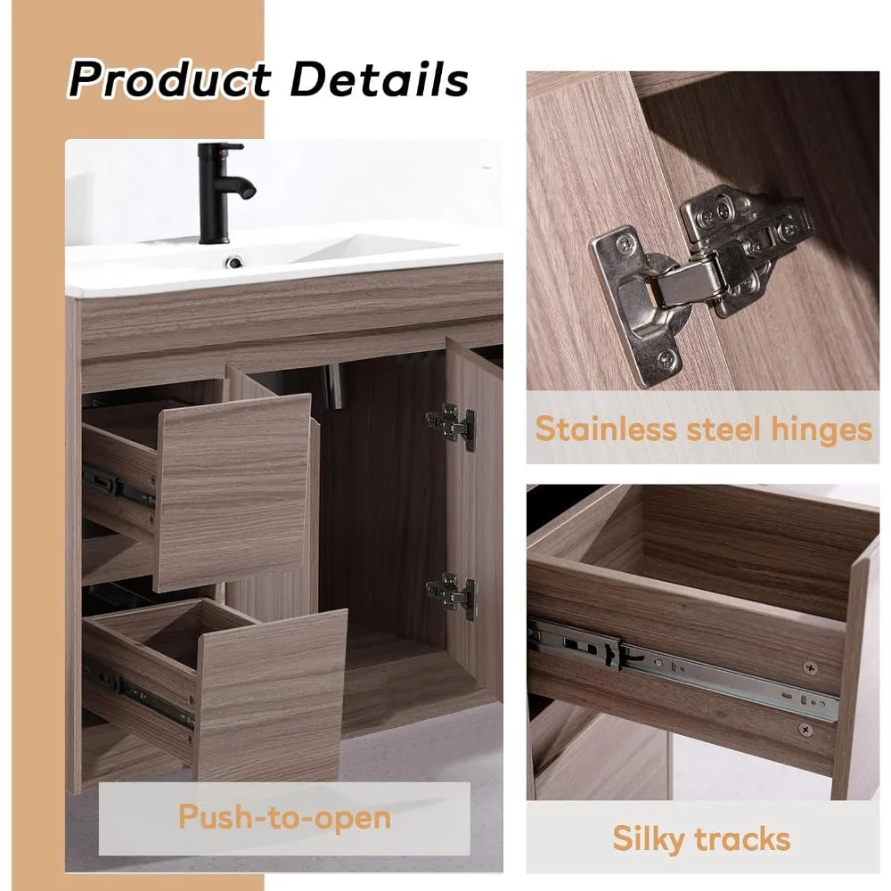 48 inch Bathroom Vanity with Sink Combo Set, Undermount Ceramic Sink w/Thicked Wood Cabinet, Soft Closing Cabinet Door