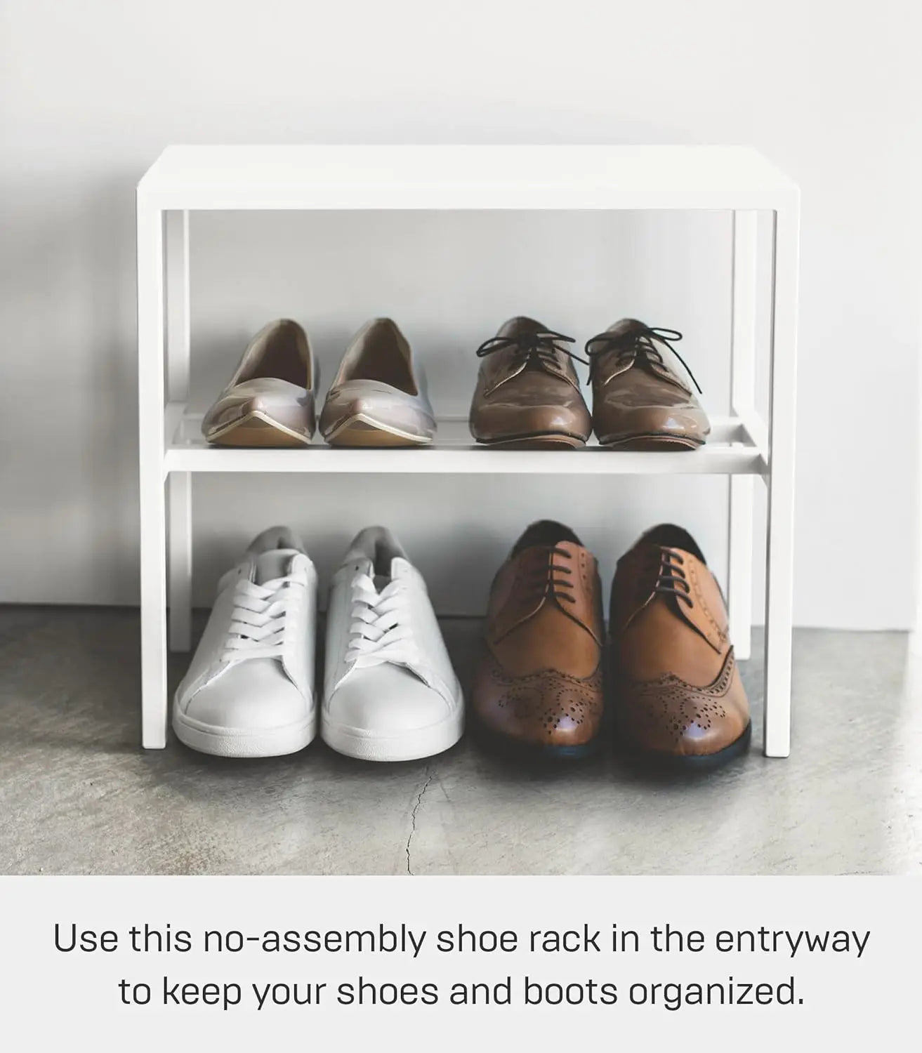 Home Tower 2-Tier Entryway Shoe Organizer, 16"" - Steel - Holds 4 Pairs Of Shoes