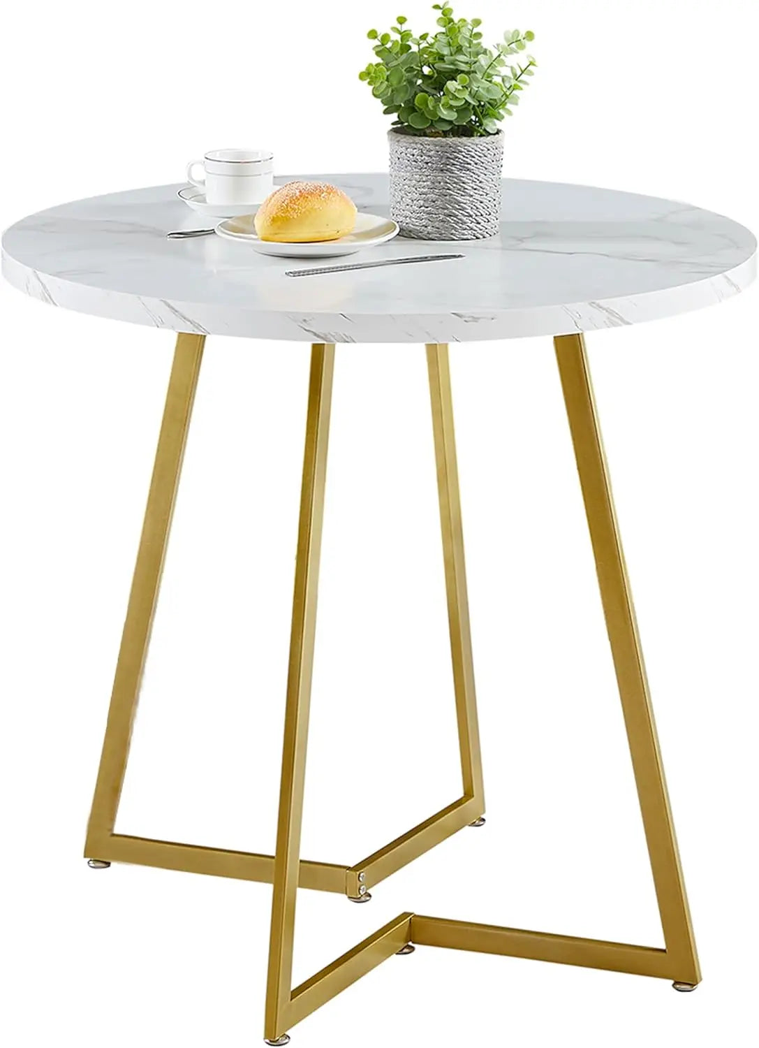 Round Dining Room Table with Wood Grain Tabletop and Steel Frame, for Kitchen, Living Room, Office, Conference,