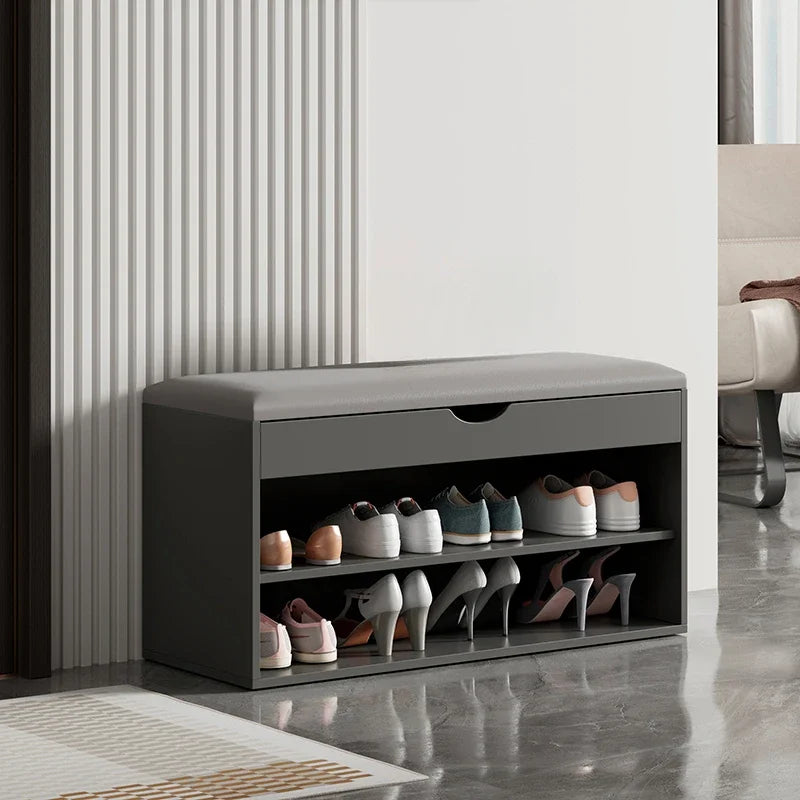 xyy enters the door and enters home to change shoes, stool, and shoe cabinet integrated storage at the door of the home