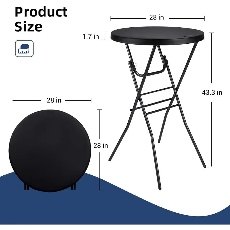 Cocktail Table 28in High Top Round Folding Indoor Outdoor, Plastic Bar Height Foldable Bistro Tall Table for Party, Patio,