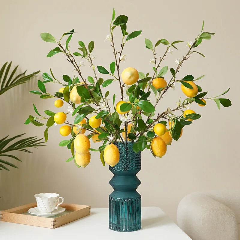 Lemon Branches With Fruit Simulation Green Plants Fresh Home Decoration Photo Props Plastic Fruit Flower Arrangement Fake Flower