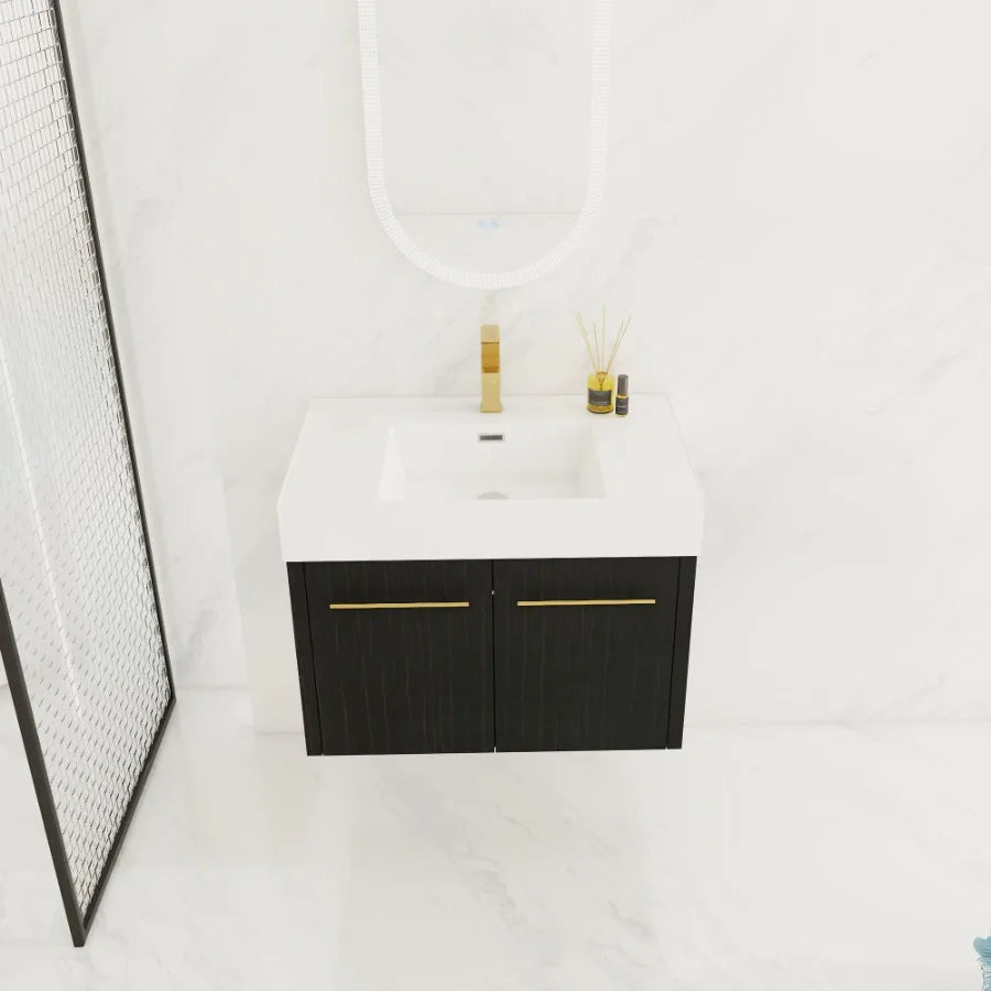 30 Inch WallMounted Bathroom Vanity with Sink Thick Edged Resin Basin KDPackage