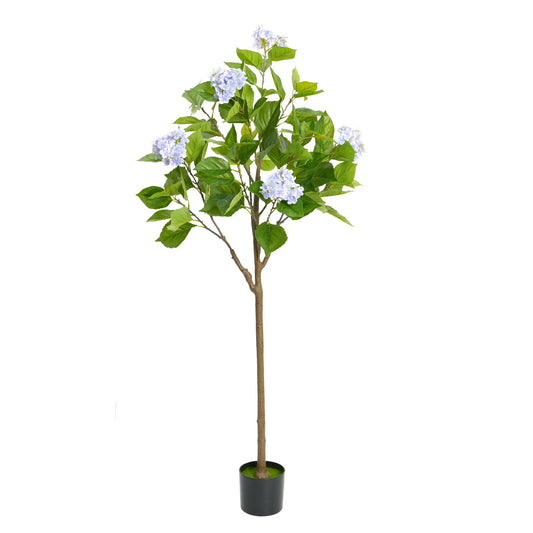 Artificial Hydrangea Flowers Tree, 4ft/5ft Tall Fake Potted Decorative Hydrangea Tree, Realistic Modern Artificial Tree