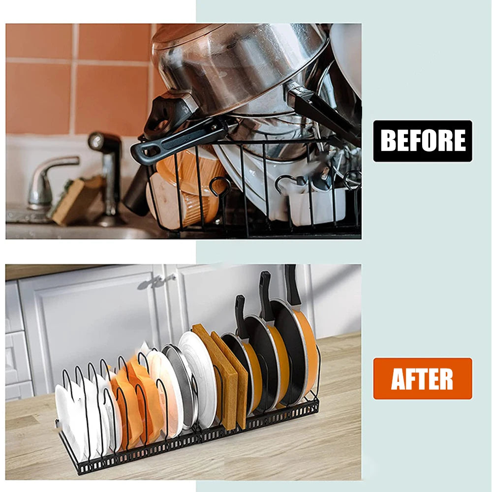Adjustable Cookware Storage Rack Kitchen Accessories Pan Pot Storage Organizer Multi-Functional Dish Bowl Drying Shelf