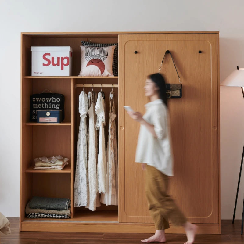 Automatic Light Wardrobe Essentials Stackable Sliding Door Organizer Closet Bedroom Storage Wooden Guarda Roupas Furniture Home