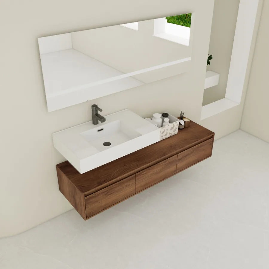 60 inch WallMounted Bathroom Vanity with Resin Sink Soft Close Drawer Float Mounting Design
