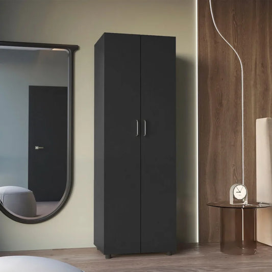 Chagrin 2Shelf Rectangle Armoire Black gue
