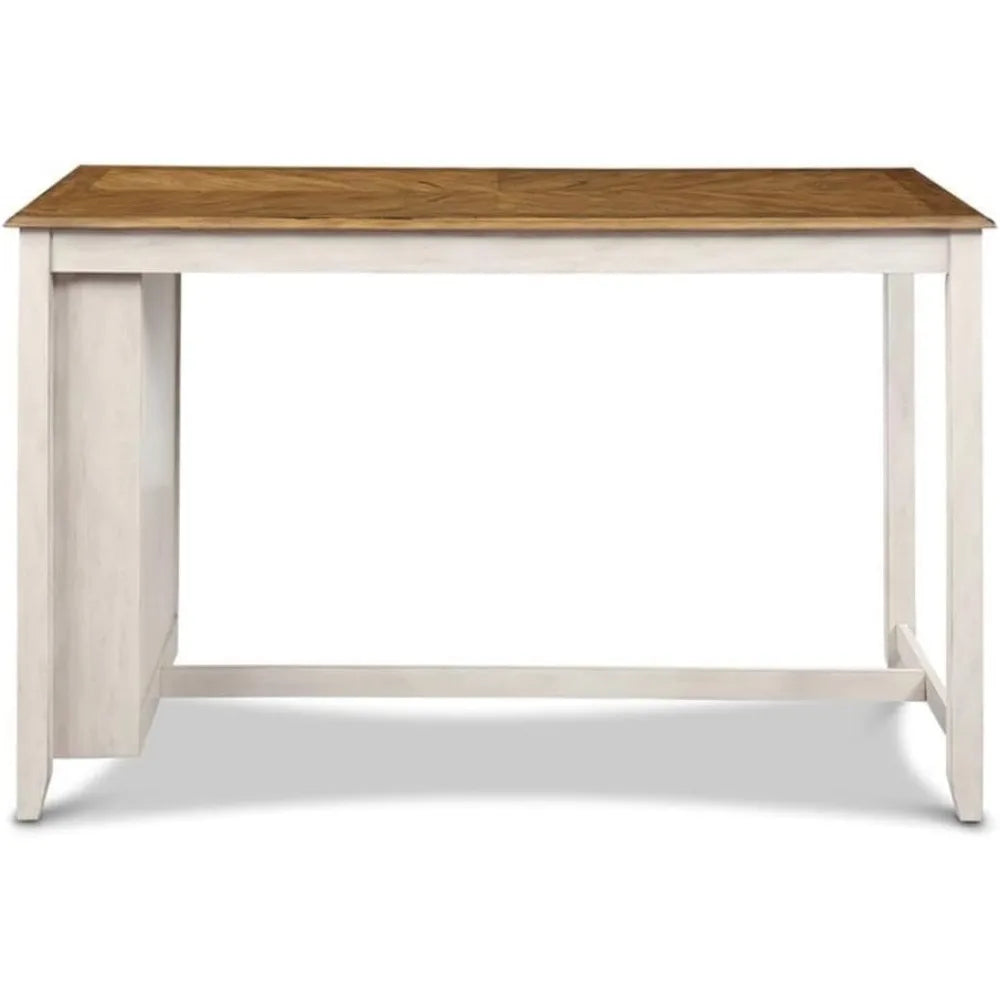 Farmhouse Kitchen Counter Island Dining Table for 4 with Storage Shelf & USB Chargers