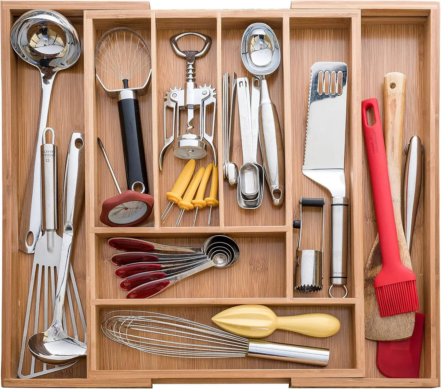 Expandable Bamboo Drawer Organizer - Large Kitchen Utensil Holder for Cutlery, Silverware, Flatware Storage