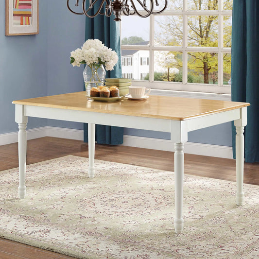 Autumn Lane Farmhouse Dining Table, White and Natural (Table only),comfortably seats 6 people