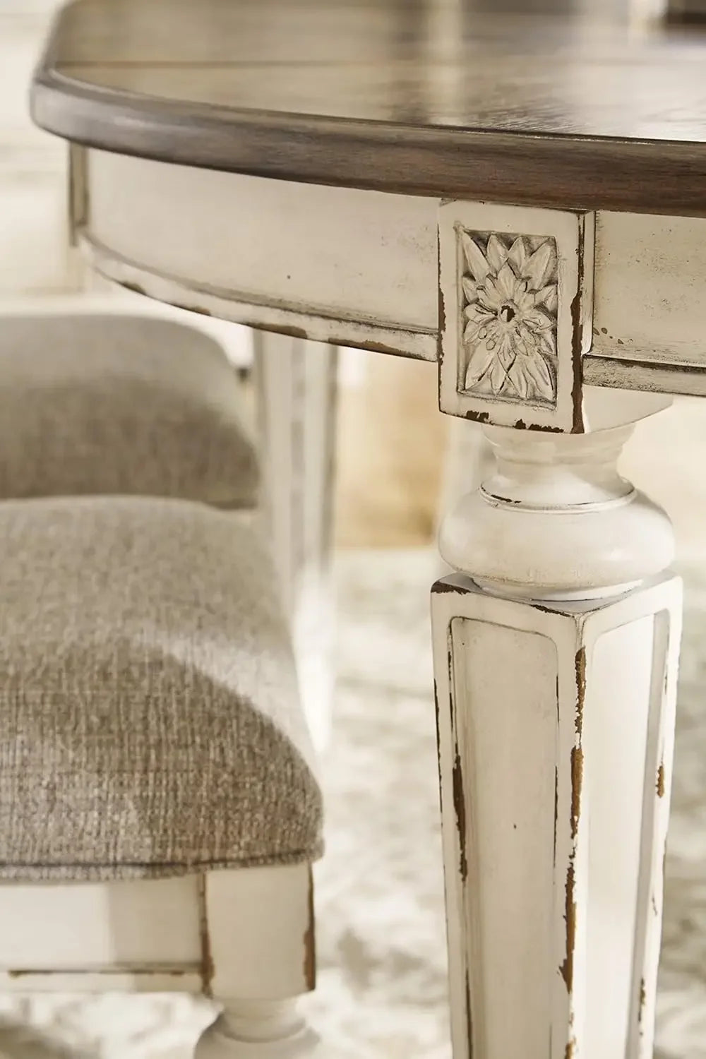Realyn French Country Oval Dining Room Extension Table, Chipped White