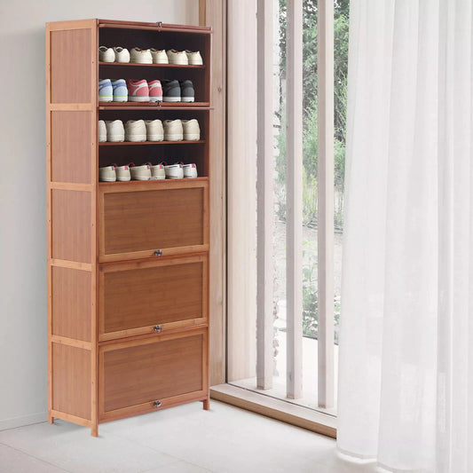 10-Tier Bamboo Shoe Rack Cabinet, Wood Shelf Stand Storage & Book Shelf Organizer