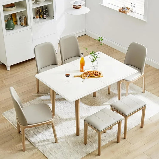 47" Multifunctional Wooden Foldable Dining Table with Thai Oak Legs, Modern Space Saving Kitchen Table for Living Room