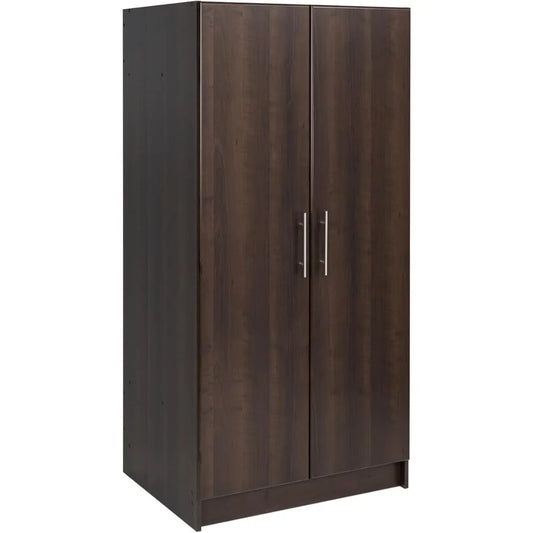 Elite 32" Storage Cabinet Closet, Brown Storage Cabinet, Linen Cabinet, Wardrobe Cabinet with Hanging Rail and Shelves 24.5" D