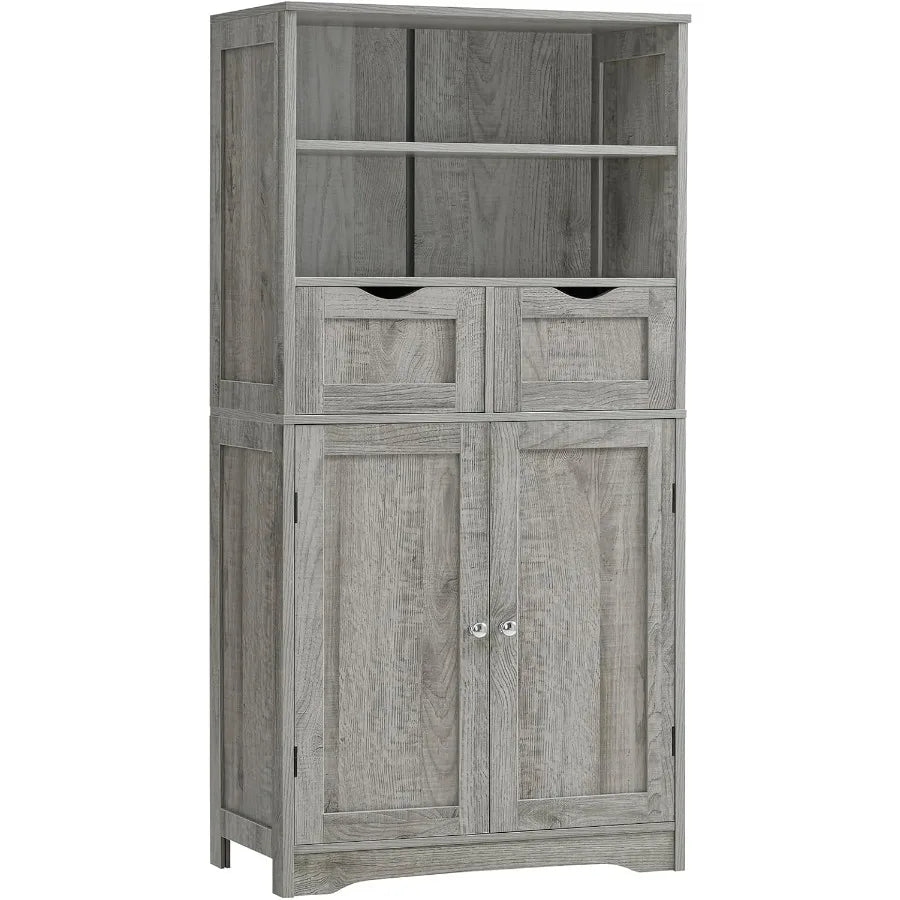 Tall Storage Cabinet with Adjustable Shelves Doors Bathroom Cabinet with 2 Drawers Cupboard for Living Room Dining Room Entrywa