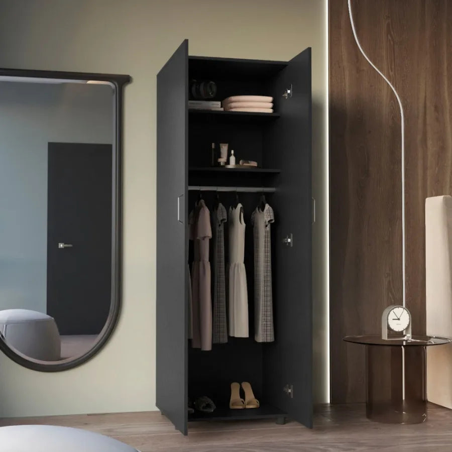Chagrin 2Shelf Rectangle Armoire Black gue