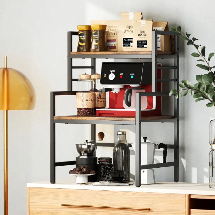 3Tier Microwave Stand with 2 Open Shelves and Heavyduty Metal Frame