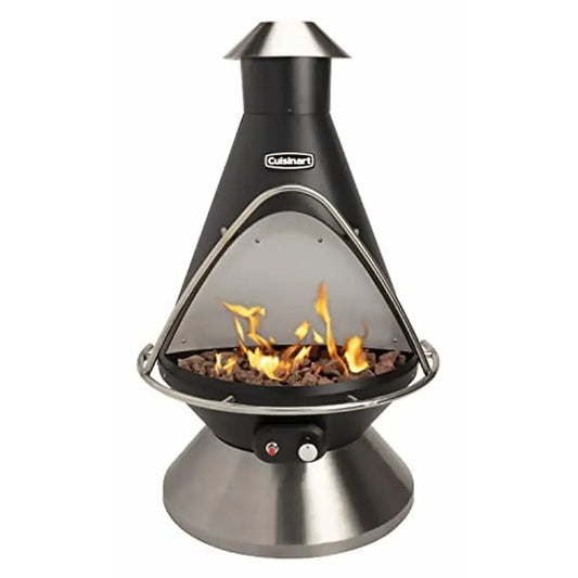 Chimenea Propane Fire Pit Patio Heater 40,000 BTUs 31"x31"x48" Stainless Steel Base Flame Safety Cut-Off 8 lbs. Lava Rocks