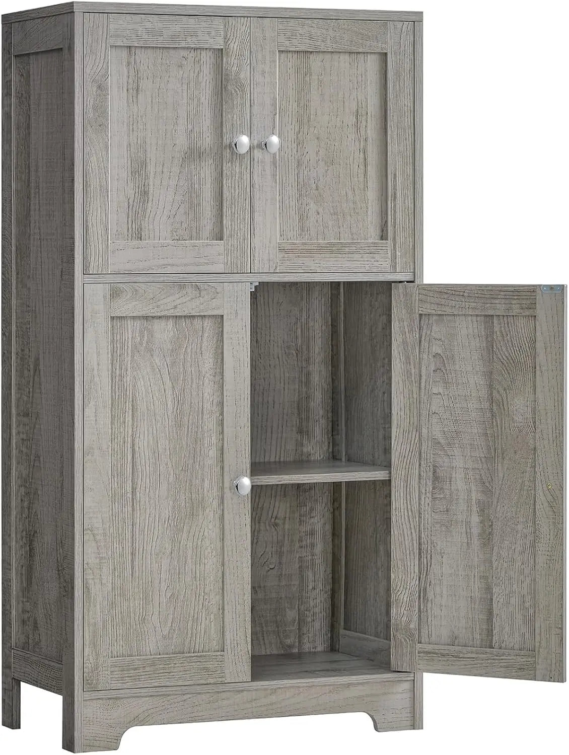 Storage Cabinet Bathroom Cabinet with 4 Doors 2 Adjustable Shelves 6 Adjustable Heights Cupboard for Living Room Entryway Home O