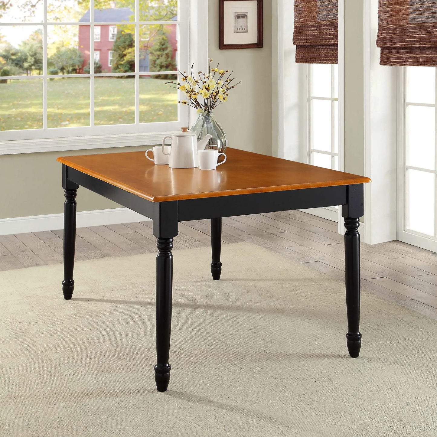 Autumn Lane Farmhouse Dining Table, White and Natural (Table only),comfortably seats 6 people