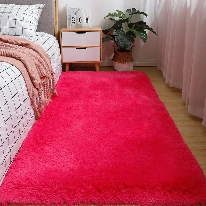 Luxurious Silk-Wool Blend Bedside Rug for Girls, Non-Slip Silicone Base, Plush Living Room Carpet, Adorable Bedroom Decor