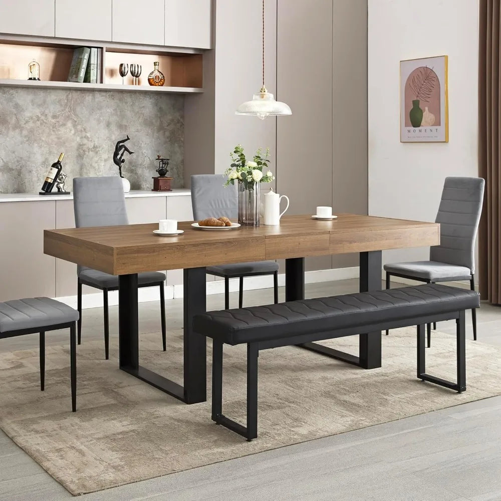 Dining-table, 63”-79” Extendable Dining Room Table, Modern Farmhouse Wooden Kitchen Table, Long Expandable Dining Table