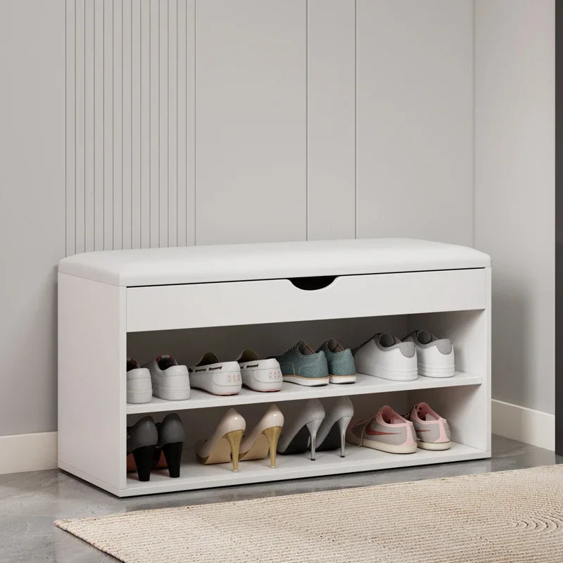 xyy enters the door and enters home to change shoes, stool, and shoe cabinet integrated storage at the door of the home